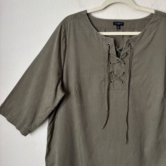 Talbots 18W Lace Up Relaxed Shift Dress Army Green - Picture 2 of 10